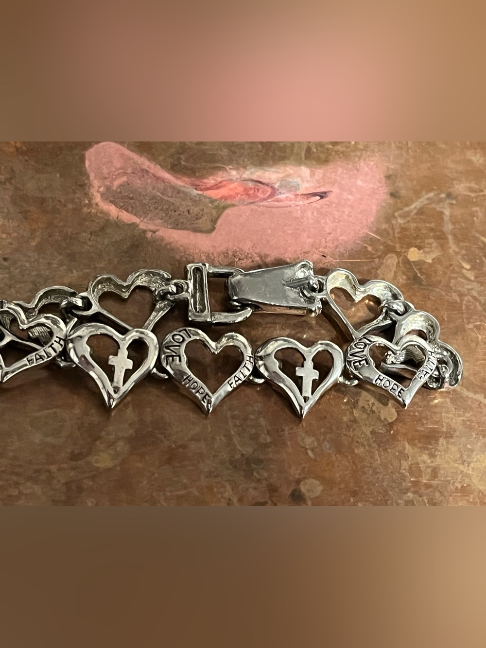 Silver Heart & Cross Charm Bracelet - Love Hope Faith